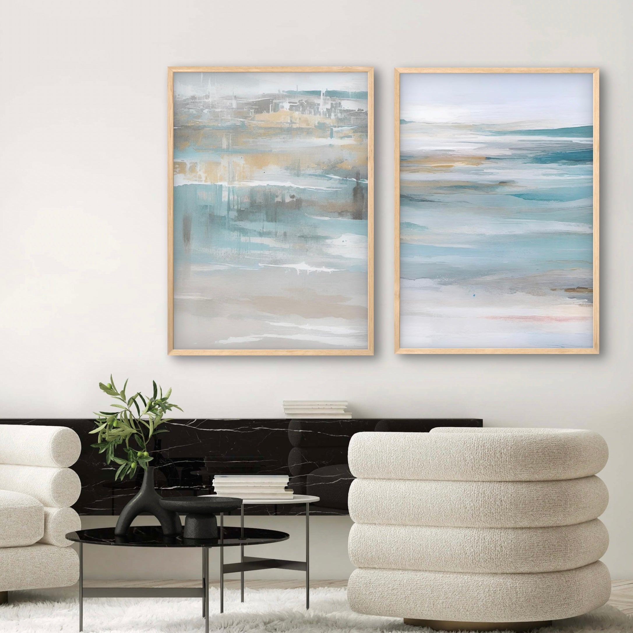 Abstract Art set of 2 prints - Calm Ocean