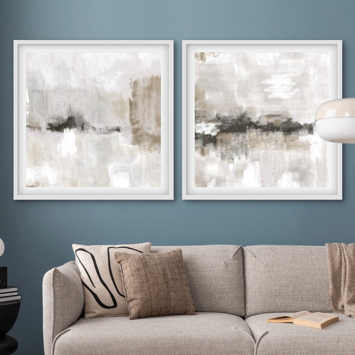 Abstract Art set of 2 prints - Nude & Grey Clouds