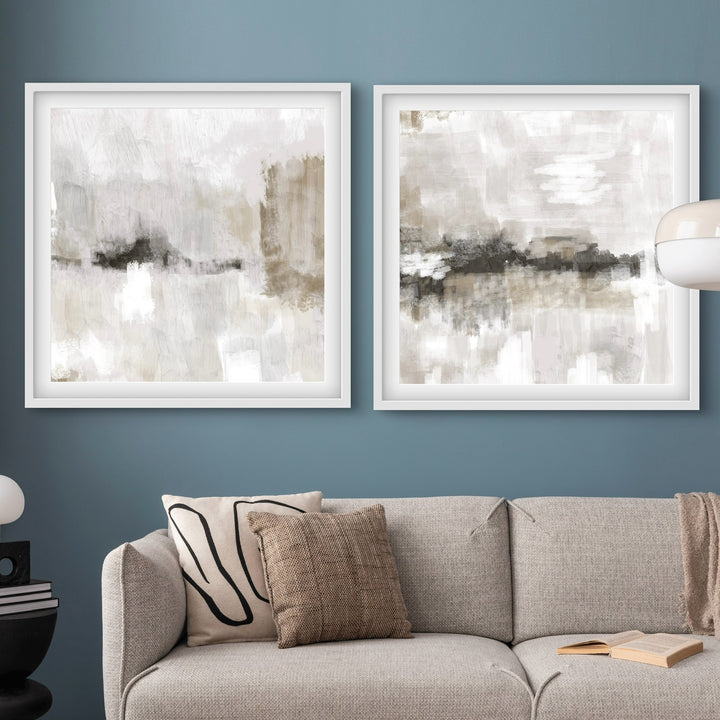 Abstract Art set of 2 prints - Nude & Grey Clouds