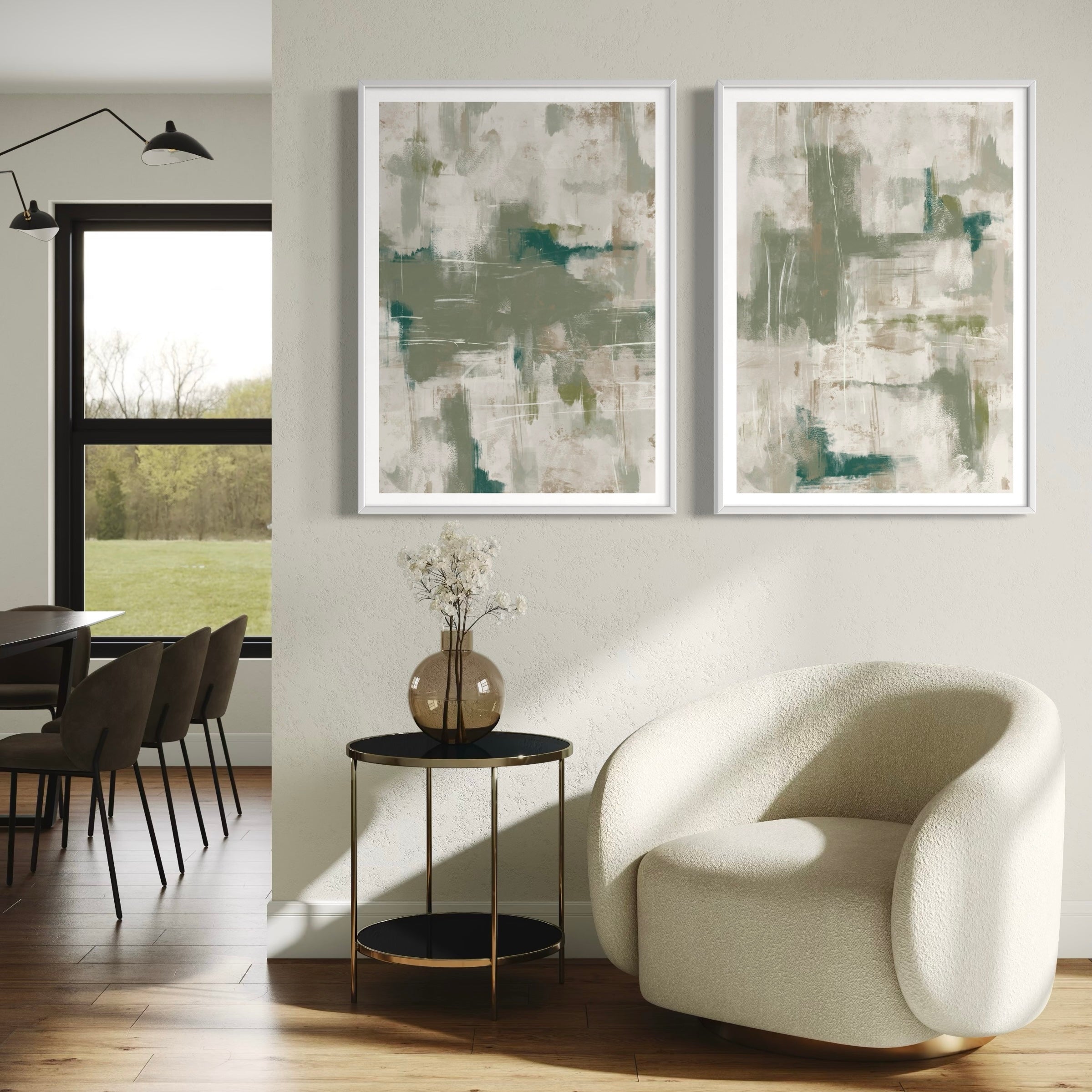 Abstract Art set of 2 prints - Green Emerald