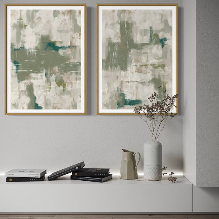 Abstract Art set of 2 prints - Green Emerald