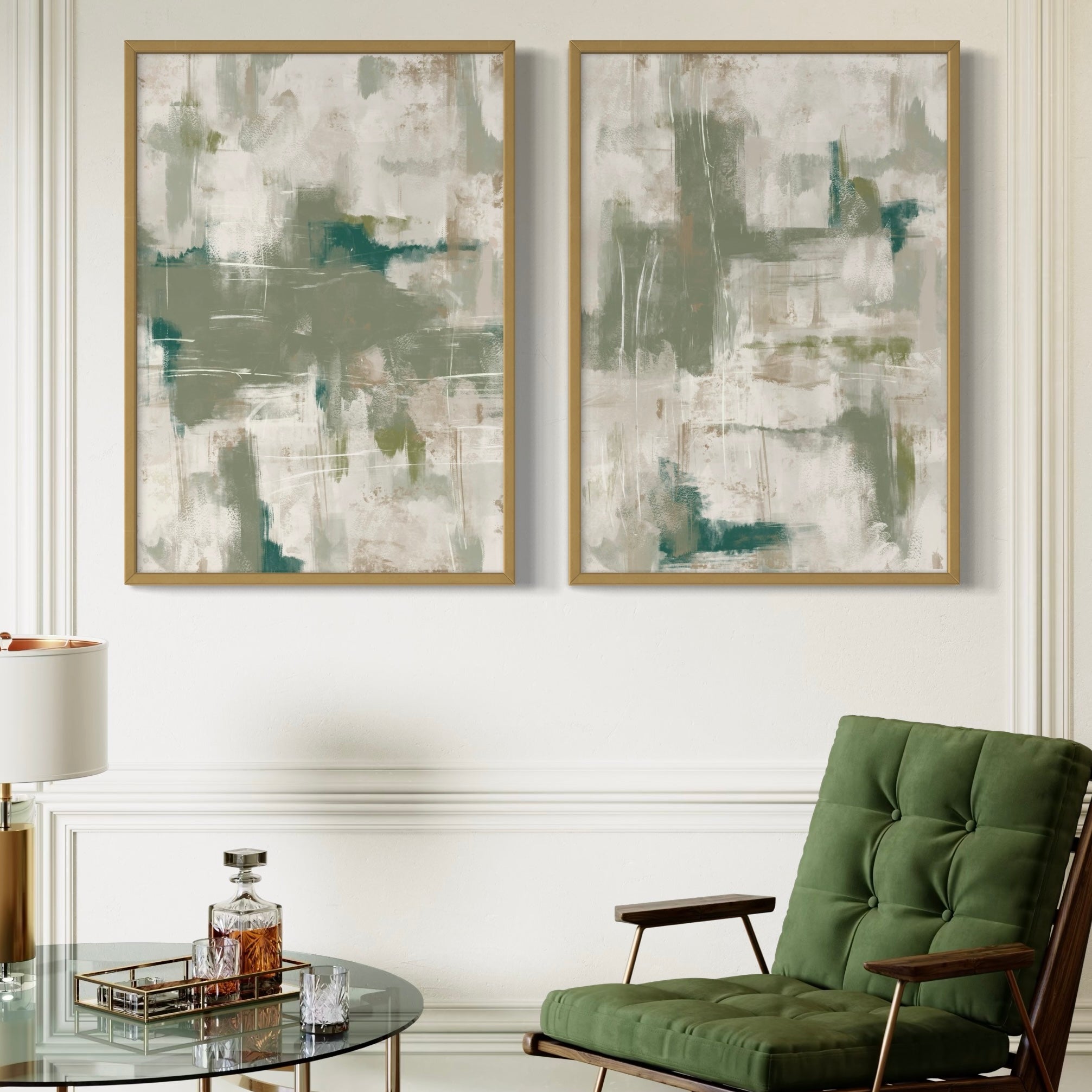 Abstract Art set of 2 prints - Green Emerald