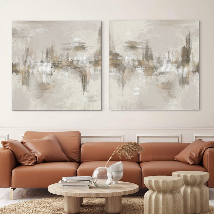 Abstract Canvas Set of 2 - Neutral Depths