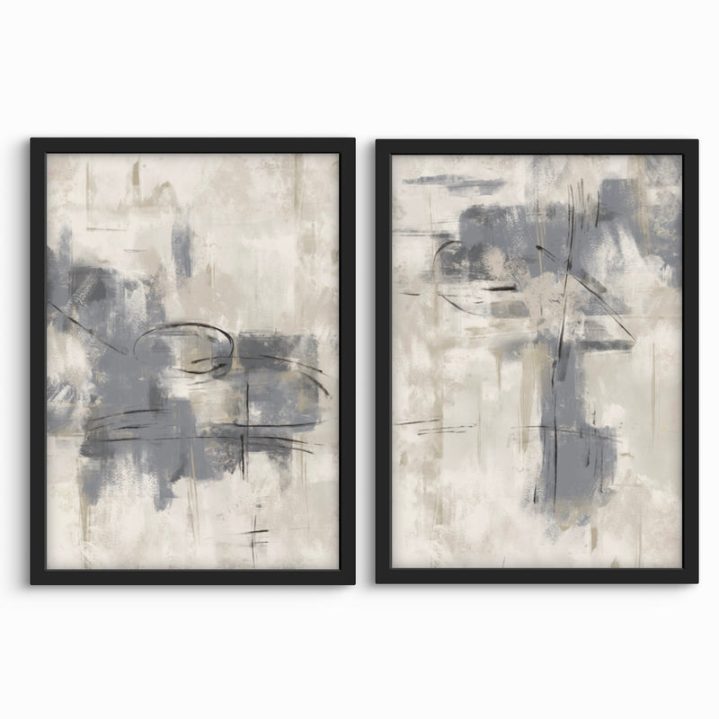 Abstract Art set of 2 prints - Grey Storm