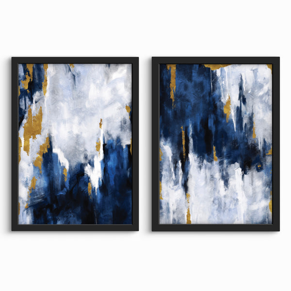 Abstract Art set of 2 prints - Navy Blue & Gold