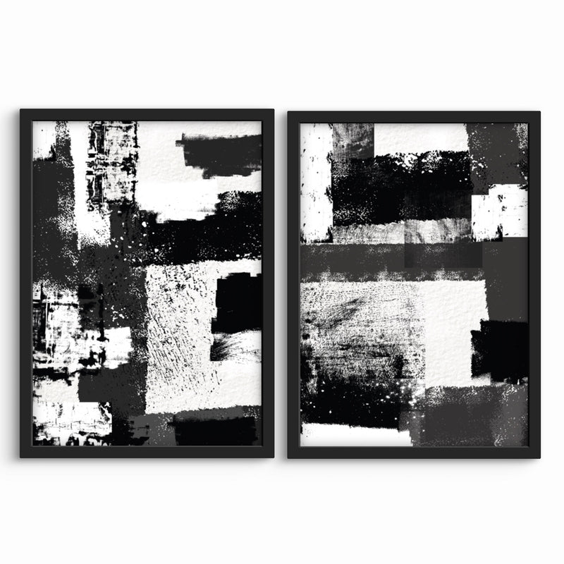 Abstract Art Set of 2 Prints - Black / White