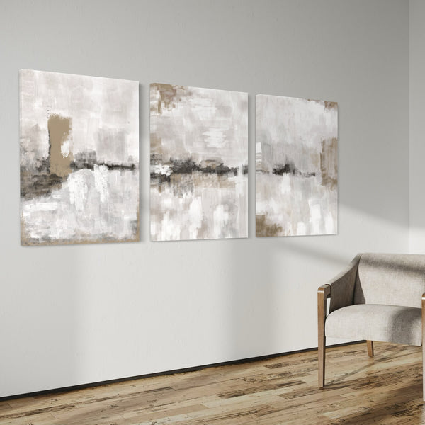 Abstract Canvas Set of 3 - Nude & Grey Clouds