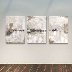 Abstract Canvas Set of 3 - Nude & Grey Clouds