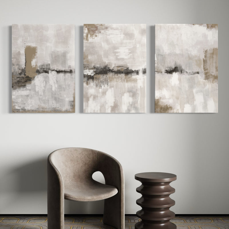 Abstract Canvas Set of 3 - Nude & Grey Clouds