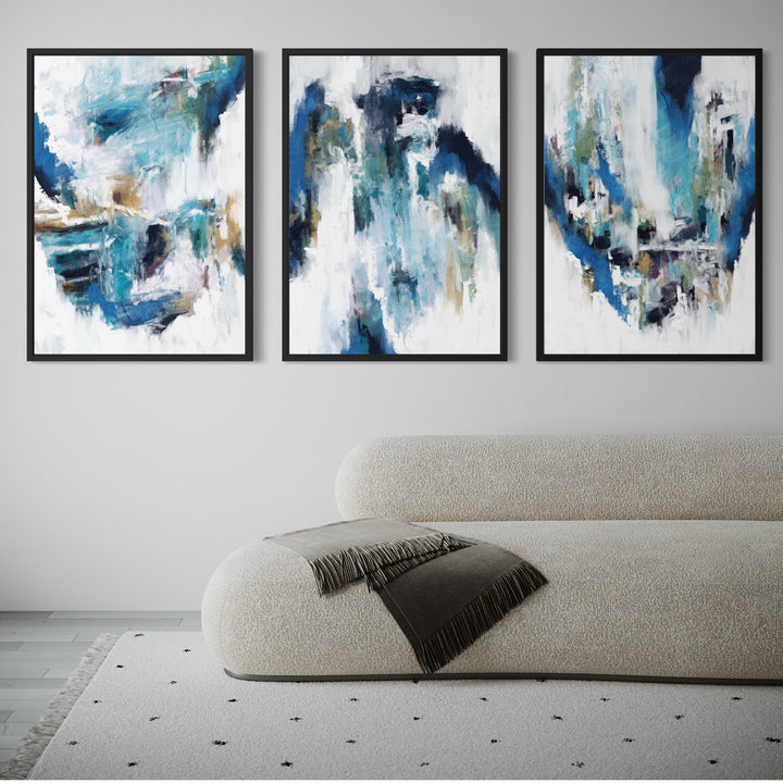 Set of 3 Framed Canvas - Blue Rain