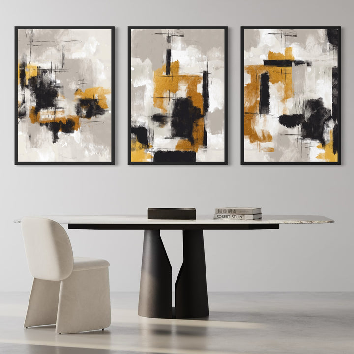 Set of 3 Framed Canvas - Golden Noir