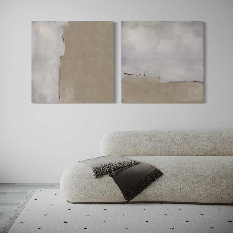 Abstract Canvas Set of 2 - Silver Clouds