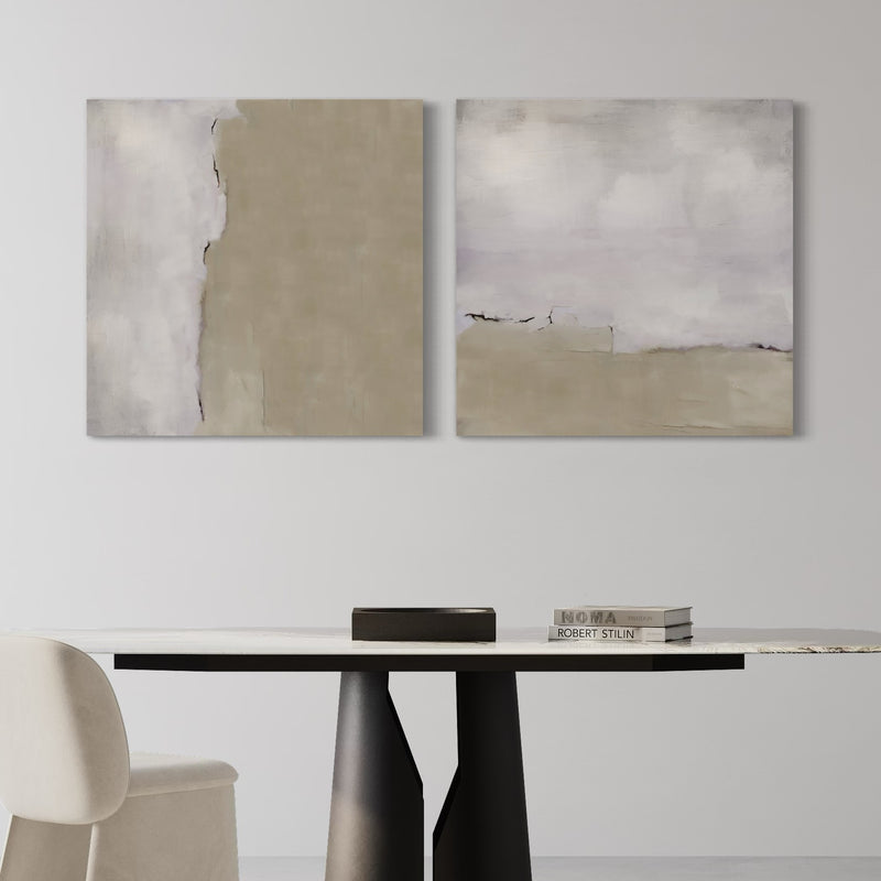 Abstract Canvas Set of 2 - Silver Clouds