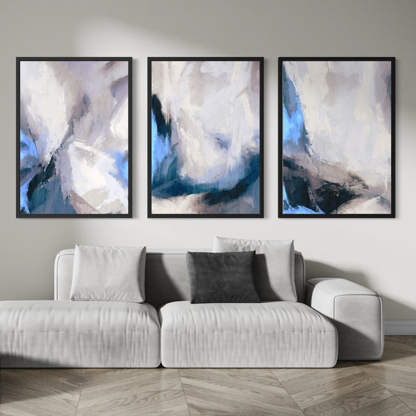 Set of 3 Framed Canvas - Ocean Blue
