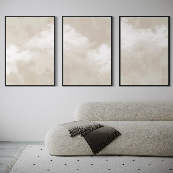 Set of 3 Framed Canvas - Cream Clouds