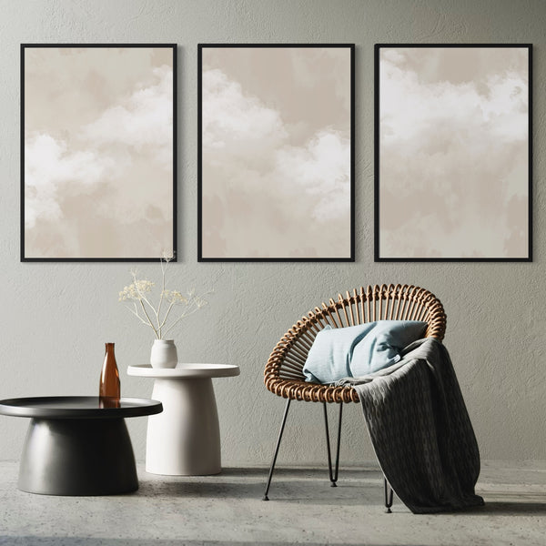 Set of 3 Framed Canvas - Cream Clouds