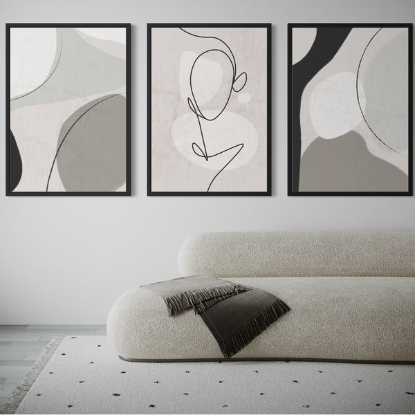 Set of 3 Framed Canvas - Grey Libertà