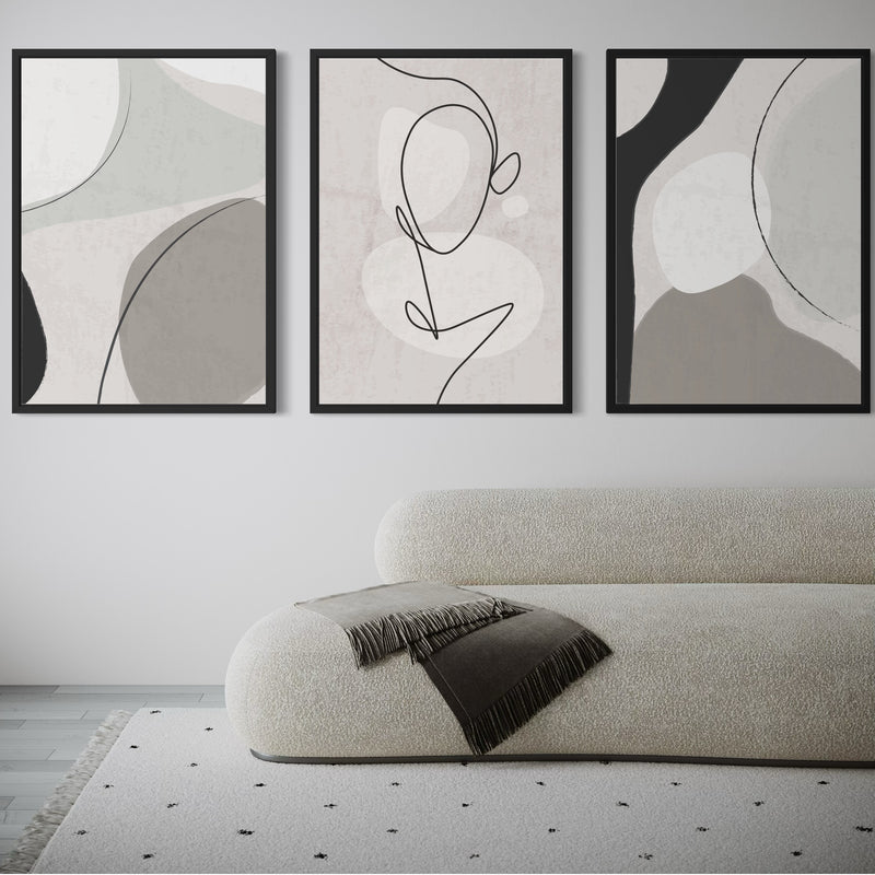 Set of 3 Framed Canvas - Grey Libertà