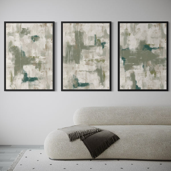 Set of 3 Framed Canvas - Green Emerald