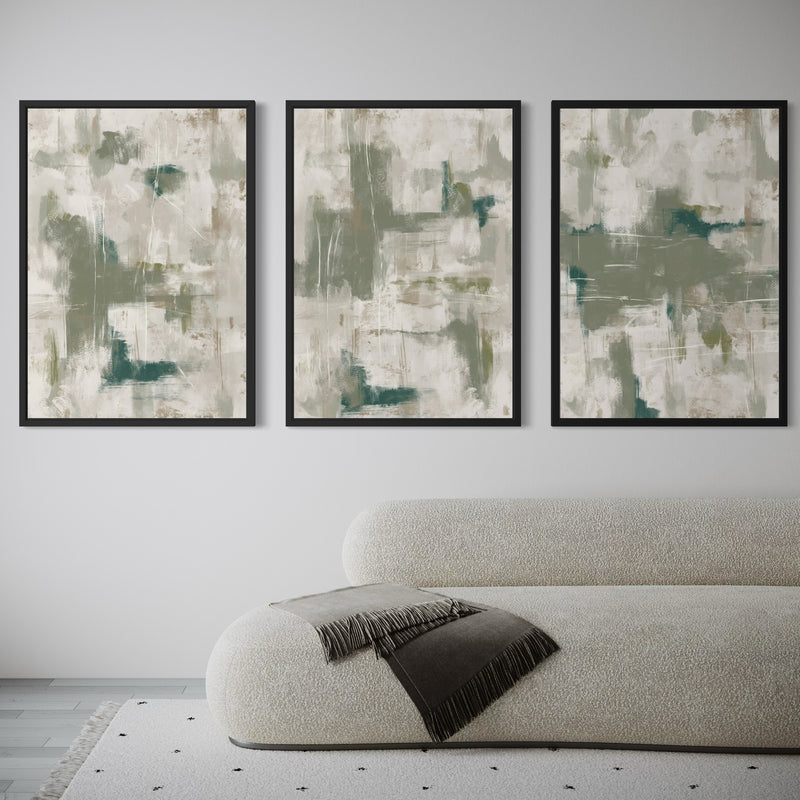 Set of 3 Framed Canvas - Green Emerald