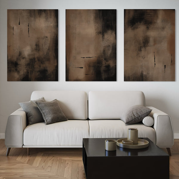 Abstract Canvas Set of 3 - Charcoal Nights