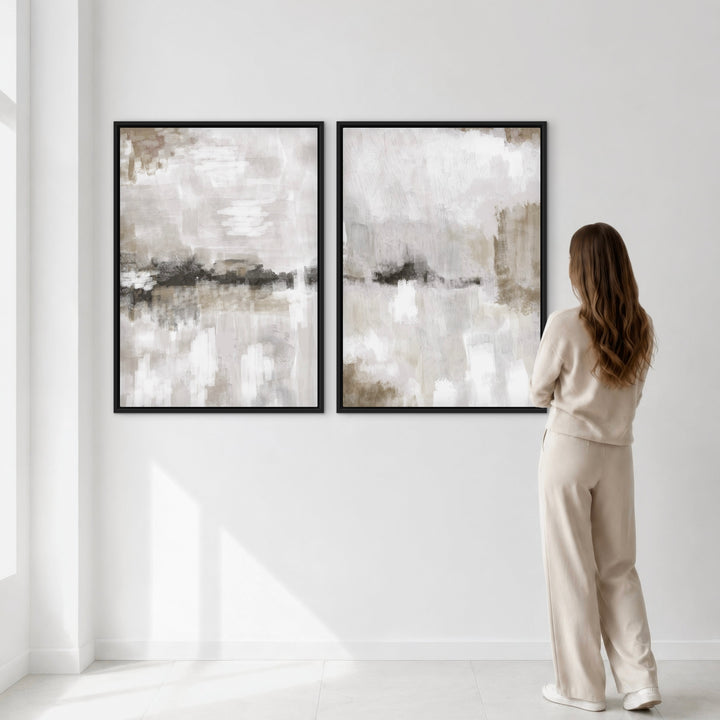 Set of 2 Framed Canvas - Nude & Grey Clouds
