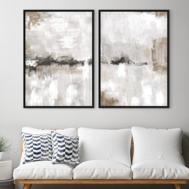 Set of 2 Framed Canvas - Nude & Grey Clouds