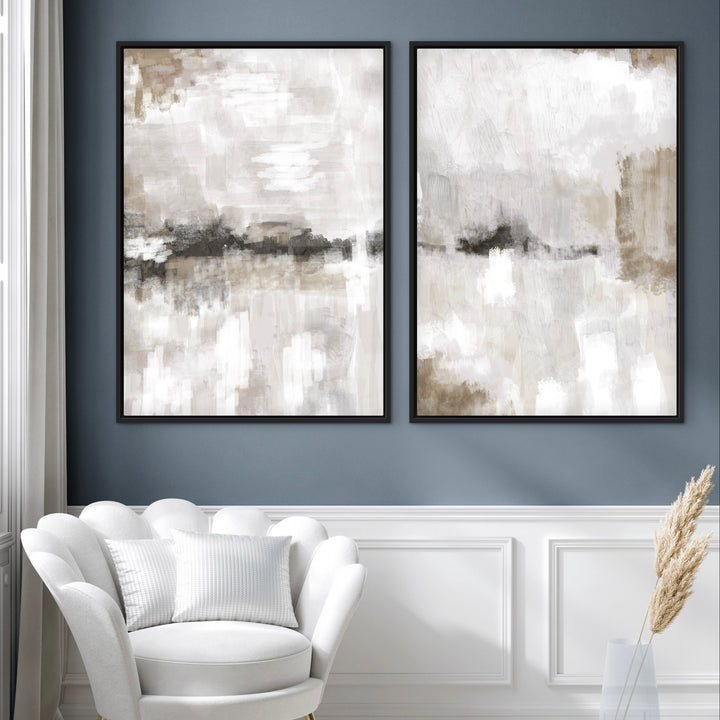 Set of 2 Framed Canvas - Nude & Grey Clouds