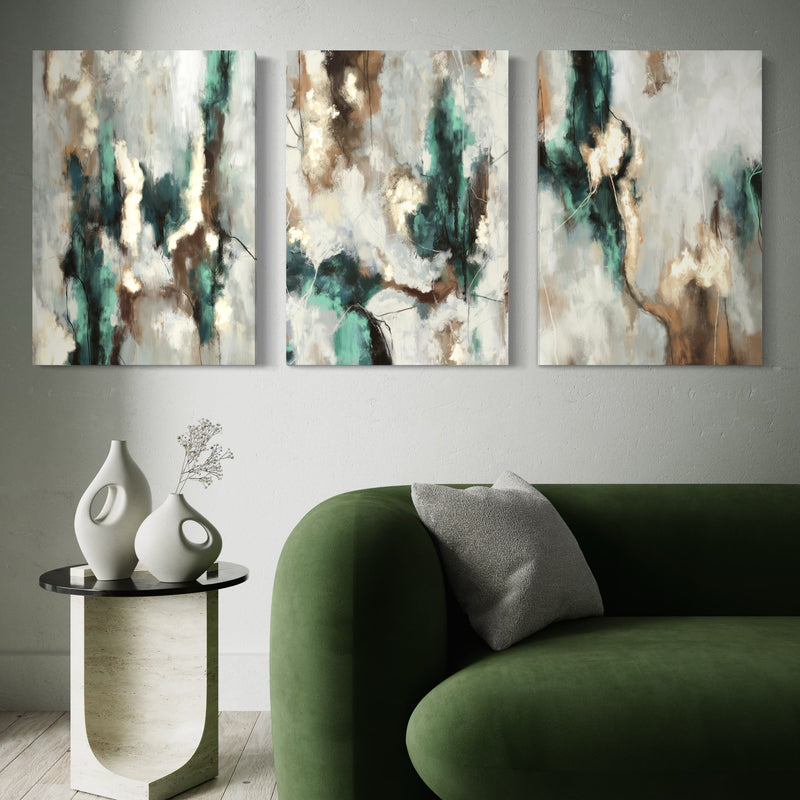 Abstract Canvas Set of 3 - Green Forest