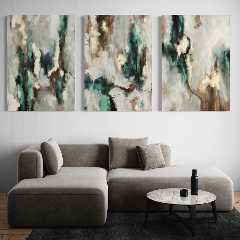 Abstract Canvas Set of 3 - Green Forest