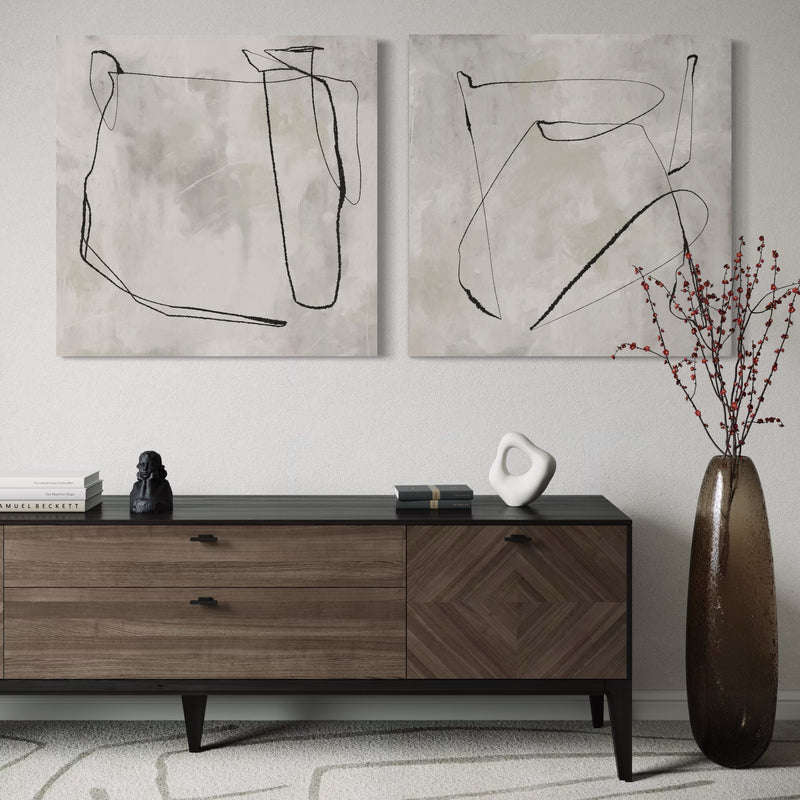 Abstract Canvas Set of 2 - Grey Horizon
