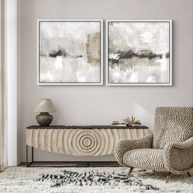 Framed Canvas Set of 2 - Nude and Grey Clouds