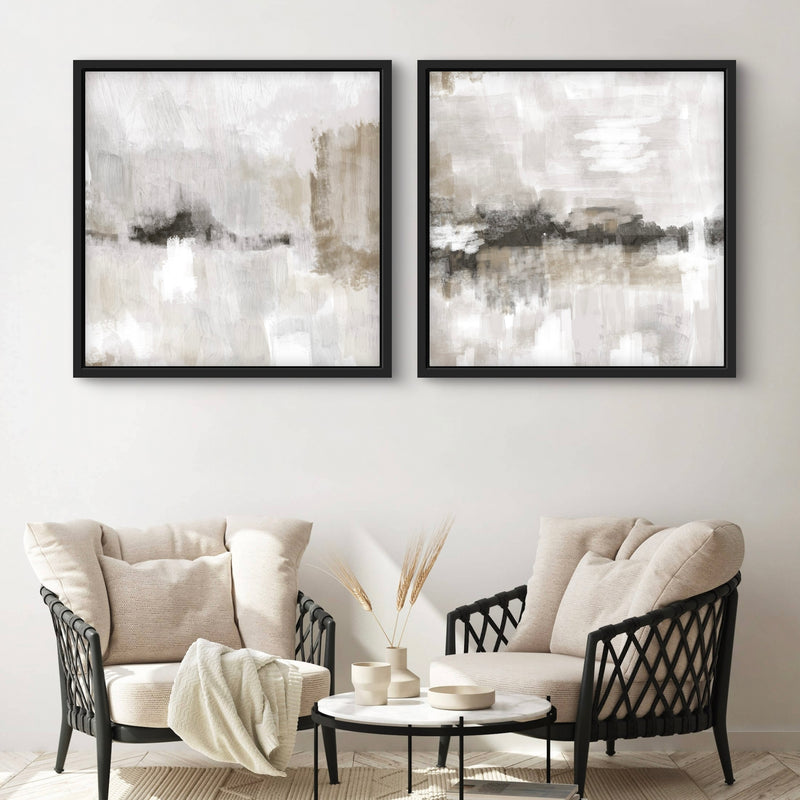 Framed Canvas Set of 2 - Nude and Grey Clouds