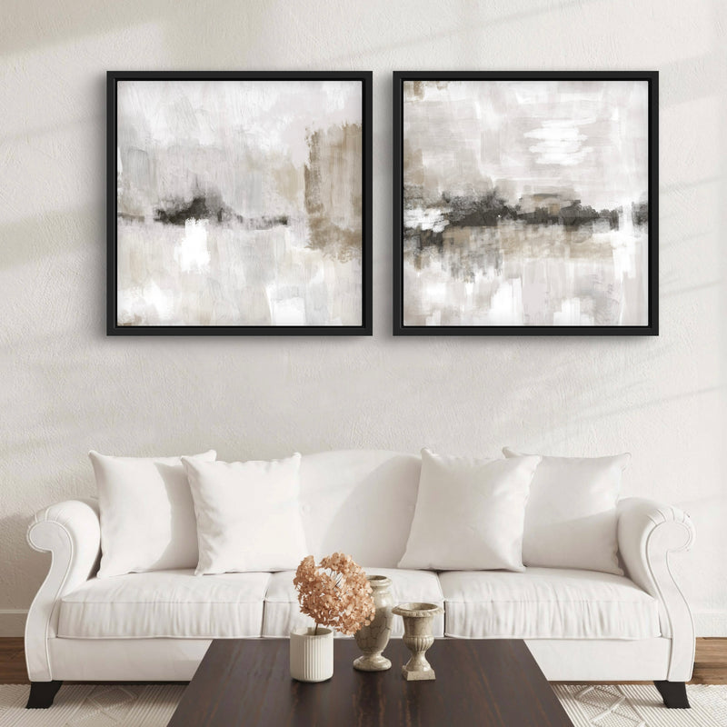 Framed Canvas Set of 2 - Nude and Grey Clouds