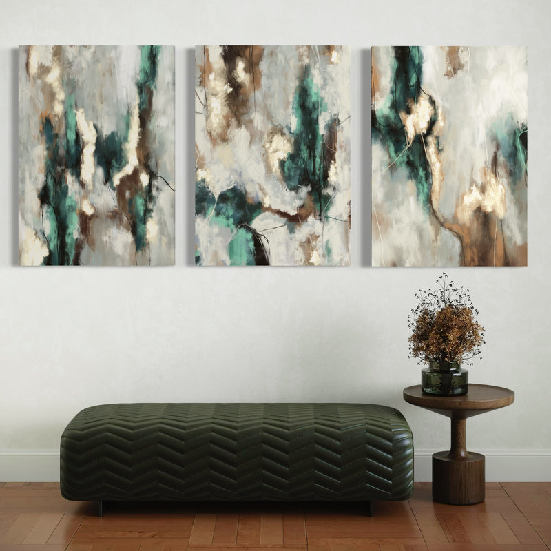 Abstract Canvas Set of 3 - Green Forest