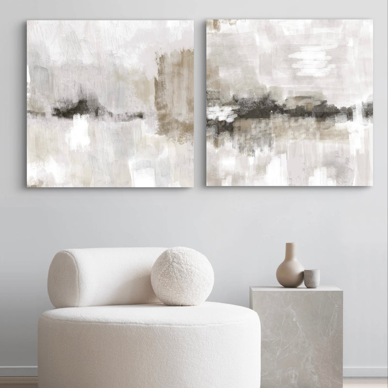 Abstract Canvas Set of 2 - Nude and Grey Clouds Square