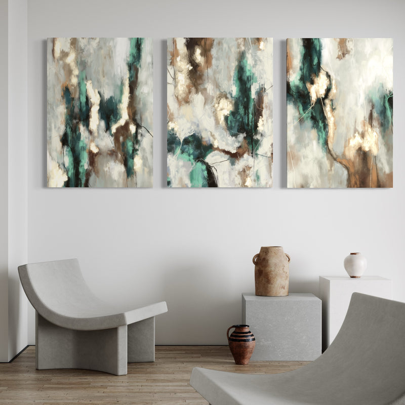 Abstract Canvas Set of 3 - Green Forest