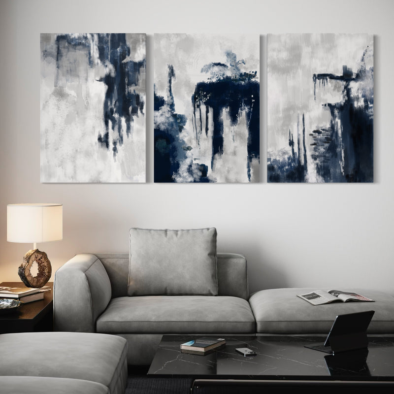 Abstract Canvas Set of 3 - Blue Storm