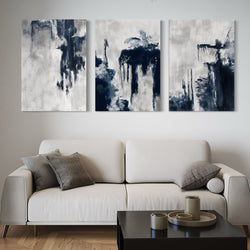 Abstract Canvas Set of 3 - Blue Storm