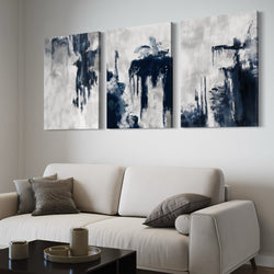 Abstract Canvas Set of 3 - Blue Storm