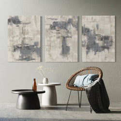 Abstract Canvas Set of 3 - Grey Storm