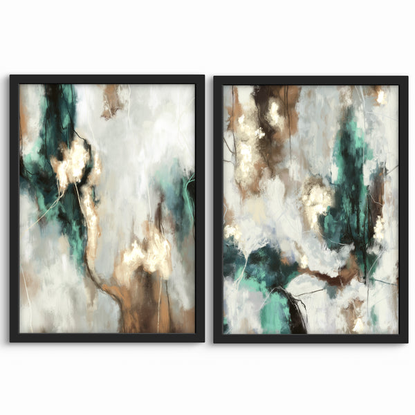 Abstract Art set of 2 prints - Green Forest