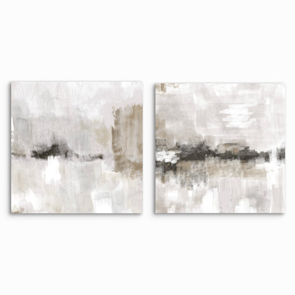 Abstract Canvas Set of 2 - Nude and Grey Clouds Square