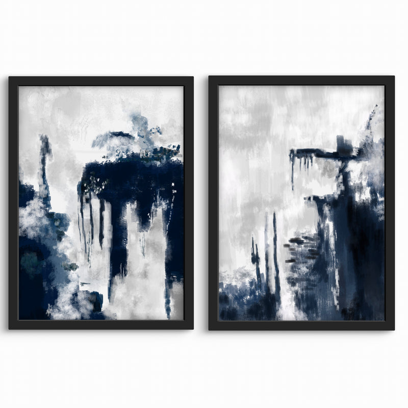 Abstract Art Set of 2 Prints - Blue Storm