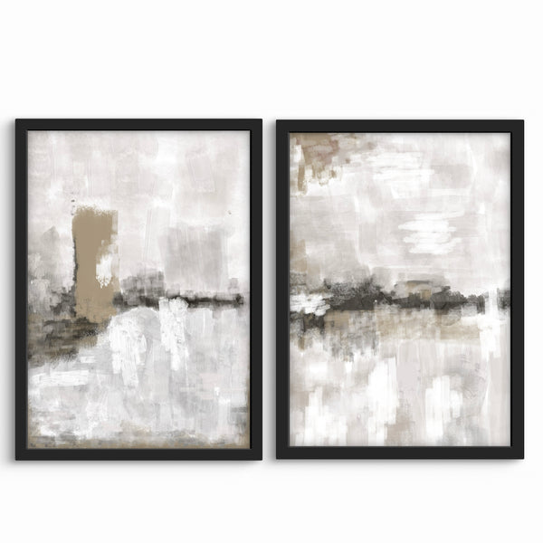 Abstract Art set of 2 prints - Nude & Grey Clouds