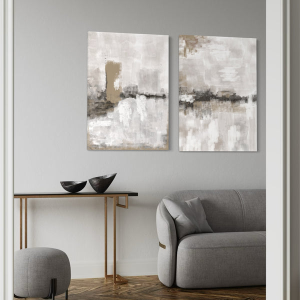 Abstract Canvas Set of 2 - Nude and Grey Clouds