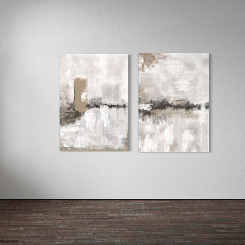 Abstract Canvas Set of 2 - Nude and Grey Clouds