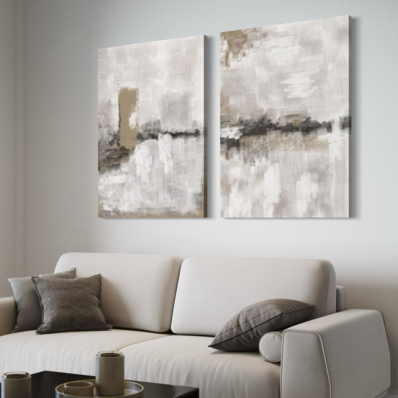 Abstract Canvas Set of 2 - Nude and Grey Clouds