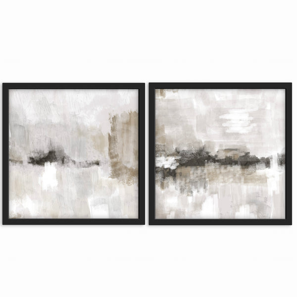 Abstract Art set of 2 prints - Nude & Grey Clouds