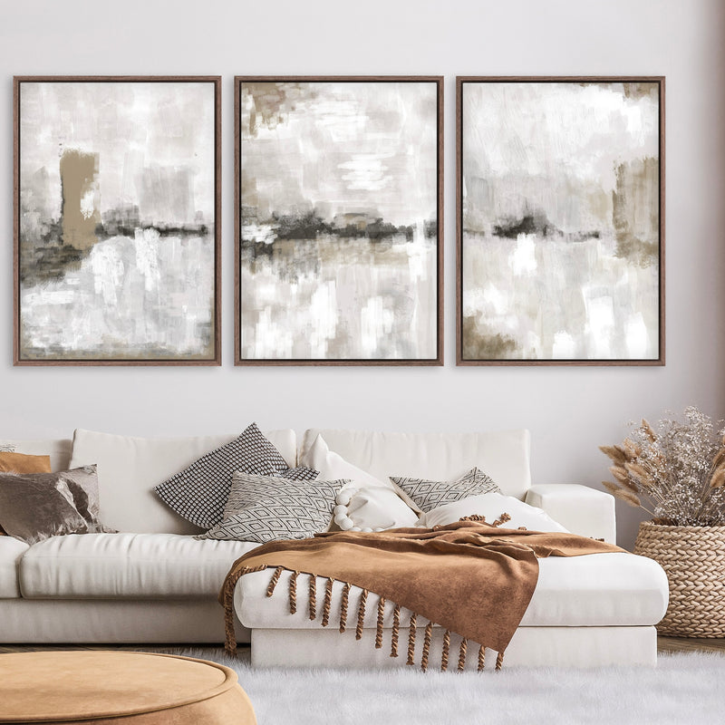 Set of 3 Framed Canvas - Nude & Grey Clouds